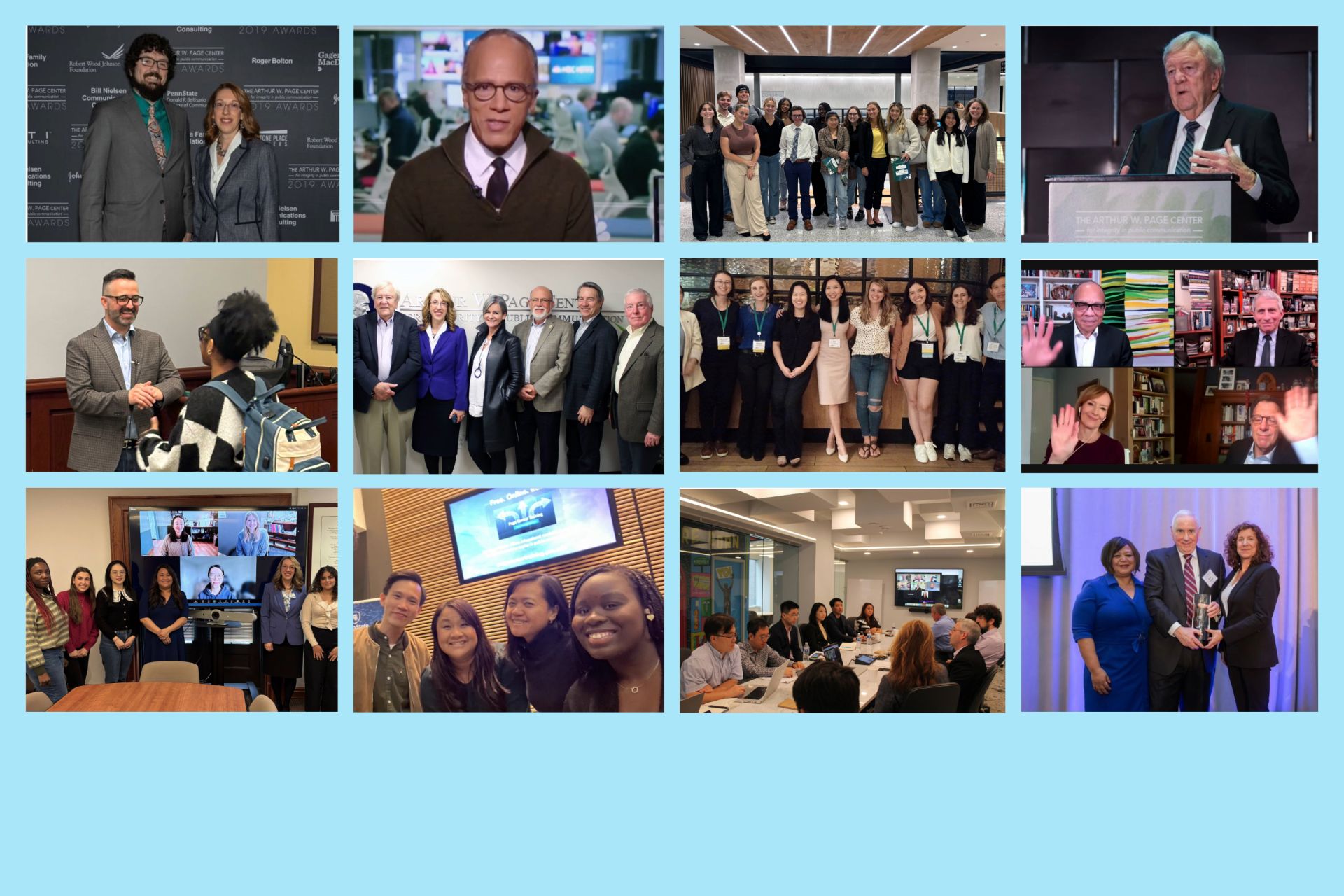 A group of photos showcasing Page Center events over the years -- awards, talks, meetings, receptions, etc.