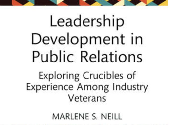 Book cover with maze-like design. Title: Leadership Development in Public Relations Exploring Crucibles of Experience Among Industry Veterans