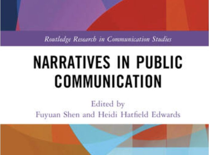 Book cover with colorful background: Narratives in Public Communication