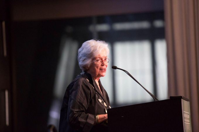 Honoree Ann Barkelew speaks to the audience.