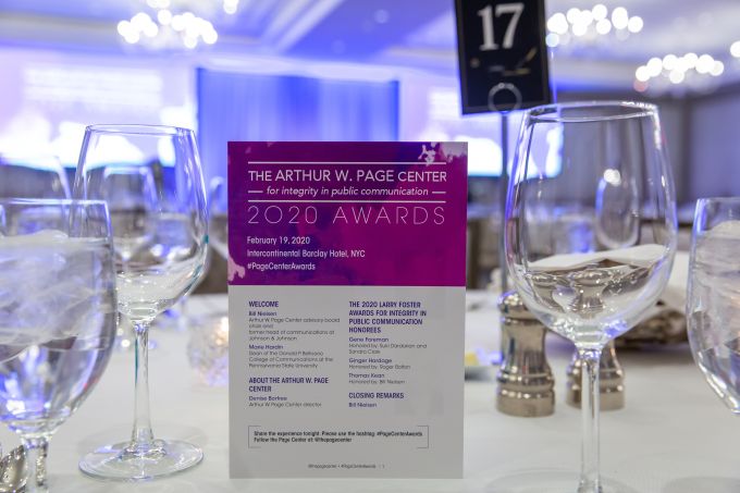 The 2020 Arthur W. Page Center Awards was held at the Intercontinental Barclay Hotel in New York City.