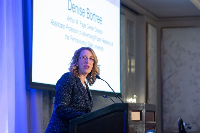 Page Center director Denise Bortree speaks to the nearly 200 attendees.