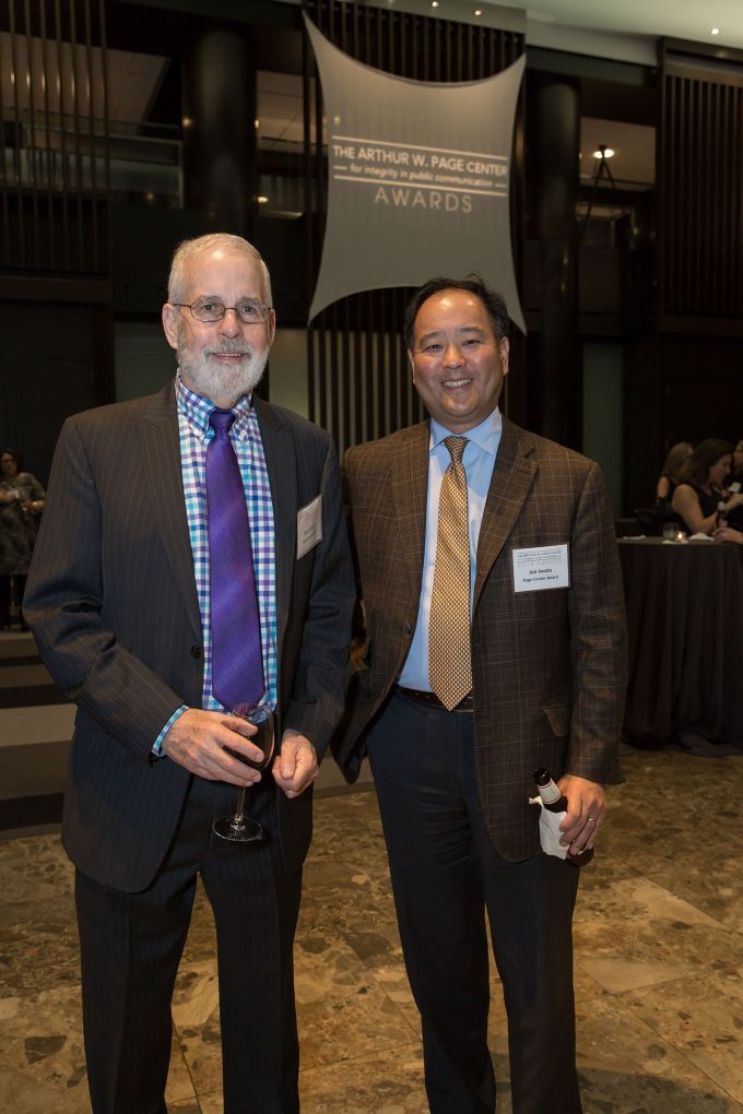 Don Wright (left) and Jon Iwata stop for a picture at the Arthur W. Page Center Awards.