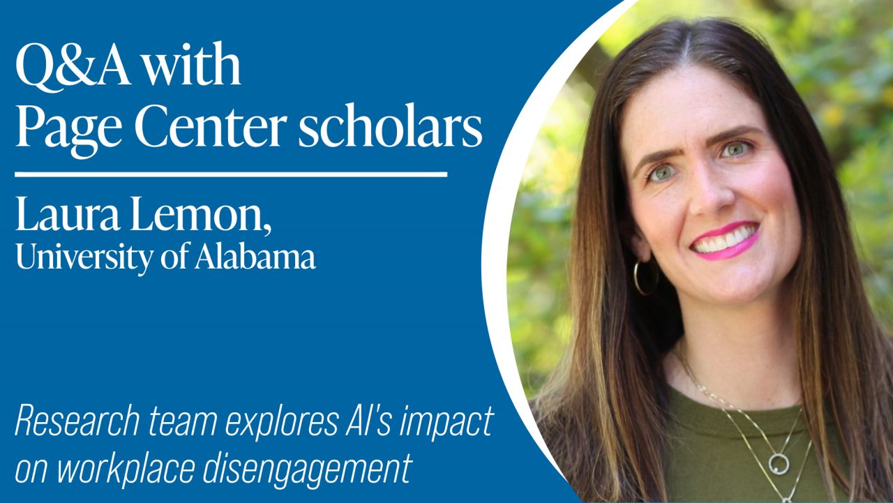 Title Card: Q&A with Laura Lemon from Alabama. Research team explores AI's impact on workplace disengagement.