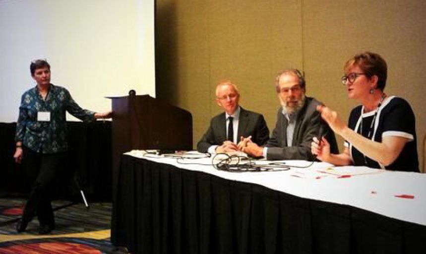 Adrian Edwards, Peter Laufer and Colleen Connolly-Ahern at the AEJMC conference in San Francisco