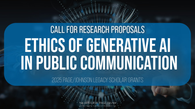 A title card with the words: "Call for research proposals" Topic: "Ethics of generative AI in public communication"